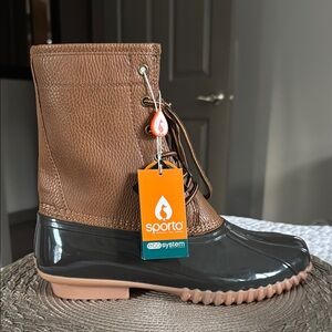 Sporto Dakota Tan/Brown Waterproof Lace-up Ankle Duck Boots Woman size US 10